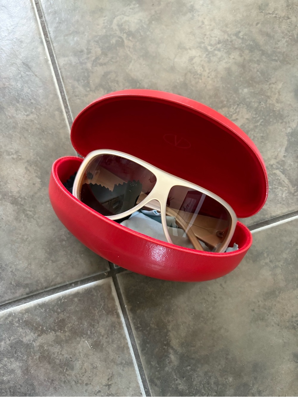 Valentino Cream Oversized Women's Sunglasses with Red Case